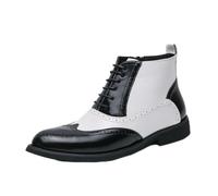 EsaSam Men's Wingtip Brogue Ankle Boots Side Zipper Dress Shoes White