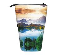 ESASAM Mountain Lake View Sunny Day Nature Vertical Retractable Pencil Case, Easy to Use, Adjustable Size According to Needs