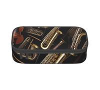 ESASAM Musical Instruments Print Pencil Case Spacious Oxford Cloth Storage with Multiple Compartments