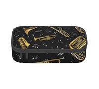 ESASAM Musical Instruments Print Pencil Case Spacious Oxford Cloth Storage with Multiple Compartments