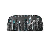 ESASAM New York Paintings Leather Zipper Three-Dimensional Pencil Case, Simple and Elegant, Fashionable and Practical