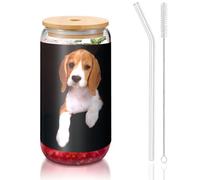 ESASAM Ovely Pet Dog Beagle 16oz Bamboo Covered Straw Glass Cup, Highly Transparent and Bpa Free, Healthy and Environmentally Friendly