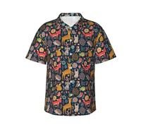 ESASAM Owl Rabbit Birds Fox Men's Hawaiian Shirt â€“ Tropical Print Button Down Short Sleeve Beach Shirt, Beach Party Shirt, Vacation Shirt, Short Sleeve Shirt, Casual Shirt