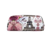 ESASAM Paris Eiffel Tower Flower Leather Zipper Three-Dimensional Pencil Case, Simple and Elegant, Fashionable and Practical