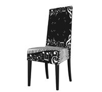 ESASAM Piano Keys With Musical Notes Printed Dining Chair Protective Cover, Machine Washable, Suitable For Universal Armless Chairs