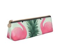 ESASAM Pink Flamingo Pineapples Leather Triangular Pencil Case, Lightweight and Cute, with Large Capacity