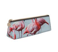 ESASAM Pink Flamingos Leather Triangular Pencil Case, Lightweight and Cute, with Large Capacity