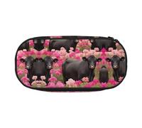 ESASAM Pink Flower Show Steer Cows Cattle Fashion Pencil Case-The Necessary Storage Space for Pens, Pencils and Stationery
