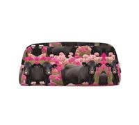 ESASAM Pink Flower Show Steer Cows Cattle Leather Zipper Three-Dimensional Pencil Case, Simple and Elegant, Fashionable and Practical