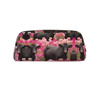 ESASAM Pink Flower Show Steer Cows Cattle Leather Zipper Three-Dimensional Pencil Case, Simple and Elegant, Fashionable and Practical