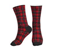 ESASAM Plaid Red And Black Skin Friendly And Comfortable Mid Length Sports Socks, Sweat Wicking And Breathable