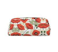 ESASAM Poppy Flower Pattern Leather Zipper Three-Dimensional Pencil Case, Simple and Elegant, Fashionable and Practical