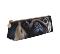 ESASAM Pug Dog Leather Triangular Pencil Case, Lightweight and Cute, with Large Capacity