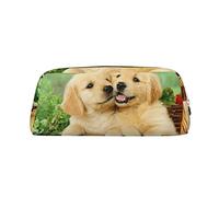 ESASAM Puppy Golden Retriever Leather Zipper Three-Dimensional Pencil Case, Simple and Elegant, Fashionable and Practical