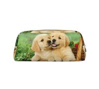 ESASAM Puppy Golden Retriever Leather Zipper Three-Dimensional Pencil Case, Simple and Elegant, Fashionable and Practical