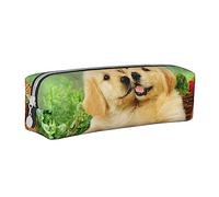 ESASAM Puppy Golden Retriever Leather Zipper Three-Dimensional Pencil Case, Simple and Elegant, Fashionable and Practical