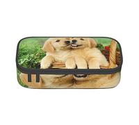 ESASAM Puppy Golden Retriever Print Pencil Case Spacious Oxford Cloth Storage with Multiple Compartments