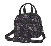 ESASAM Purple Black Goth Spooky Print Stylish Insulated Lunch Bag - Fashionable Carry and Crossbody Thermal Lunch Tote