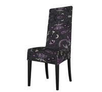 ESASAM Purple Black Goth Spooky Printed Dining Chair Protective Cover, Machine Washable, Suitable For Universal Armless Chairs