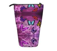 ESASAM Purple Butterflies Vertical Retractable Pencil Case, Easy to Use, Adjustable Size According to Needs