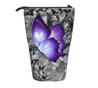 ESASAM Purple Butterfly Vertical Retractable Pencil Case, Easy to Use, Adjustable Size According to Needs