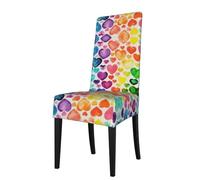ESASAM Rainbow Hearts Printed Dining Chair Protective Cover, Machine Washable, Suitable For Universal Armless Chairs