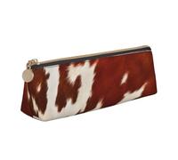 ESASAM Red and White Cowhide Leather Triangular Pencil Case, Lightweight and Cute, with Large Capacity
