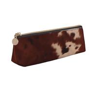 ESASAM Red Brown Cowhide Leather Triangular Pencil Case, Lightweight and Cute, with Large Capacity