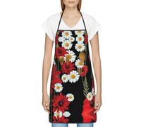 ESASAM Red Flower And White Daisy Print Aprons For Unisex With Pockets, Cooking Kitchen Aprons Women Cotton Polyester Waterproof Apron