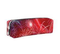 ESASAM Red Hearts Fireworks Simple and Stylish Leather Pencil Case - Stationery Organizer and Travel Storage, Pencil Holder, Pencil Bag, Zipper Pouch, Pen Case, Art Supplies