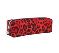 ESASAM Red Leopard Pattern Leather Zipper Three-Dimensional Pencil Case, Simple and Elegant, Fashionable and Practical