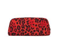 ESASAM Red Leopard Pattern Leather Zipper Three-Dimensional Pencil Case, Simple and Elegant, Fashionable and Practical