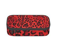 ESASAM Red Leopard Pattern Print Pencil Case Spacious Oxford Cloth Storage with Multiple Compartments