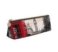 ESASAM Red Phone Booth London Street Leather Triangular Pencil Case, Lightweight and Cute, with Large Capacity