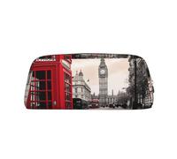 ESASAM Red Phone Booth London Street Leather Zipper Three-Dimensional Pencil Case, Simple and Elegant, Fashionable and Practical