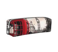 ESASAM Red Phone Booth London Street Leather Zipper Three-Dimensional Pencil Case, Simple and Elegant, Fashionable and Practical