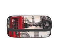 ESASAM Red Phone Booth London Street Print Pencil Case Spacious Oxford Cloth Storage with Multiple Compartments