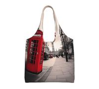 ESASAM Red Phone Booth London Street Stylish Canvas One-Shoulder Commuter Bag-Suitable For Daily Use And Urban Exploration