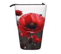 ESASAM Red Poppy Flower Vertical Retractable Pencil Case, Easy to Use, Adjustable Size According to Needs