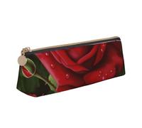 ESASAM Red Rose 2 Leather Triangular Pencil Case, Lightweight and Cute, with Large Capacity