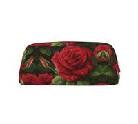 ESASAM Red Rose 2 Leather Zipper Three-Dimensional Pencil Case, Simple and Elegant, Fashionable and Practical