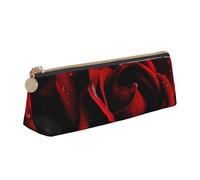 ESASAM Red Rose Leather Triangular Pencil Case, Lightweight and Cute, with Large Capacity