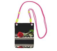 ESASAM Red Rose On Piano A Large Capacity Crossbody Phone Case For Worry Free Travel