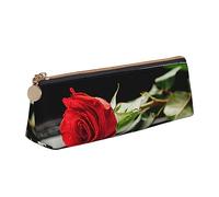 ESASAM Red Rose On Piano Leather Triangular Pencil Case, Lightweight and Cute, with Large Capacity