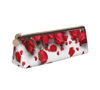ESASAM Red Rose Petals Leather Triangular Pencil Case, Lightweight and Cute, with Large Capacity