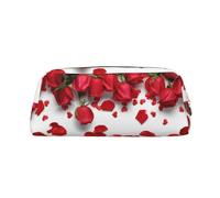 ESASAM Red Rose Petals Leather Zipper Three-Dimensional Pencil Case, Simple and Elegant, Fashionable and Practical