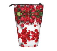 ESASAM Red Rose Petals Vertical Retractable Pencil Case, Easy to Use, Adjustable Size According to Needs