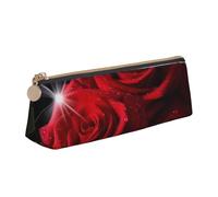 ESASAM Red Roses Leather Triangular Pencil Case, Lightweight and Cute, with Large Capacity