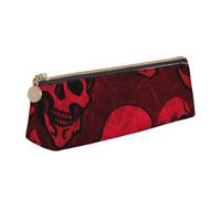 ESASAM Red Skulls Leather Triangular Pencil Case, Lightweight and Cute, with Large Capacity