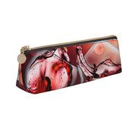 ESASAM Red Wine Glass Cheers Leather Triangular Pencil Case, Lightweight and Cute, with Large Capacity